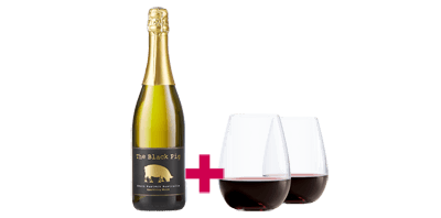 Half Price Black Pig Sparkling + 2 Stemless Glasses